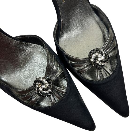Christian Louboutin Black Satin Pointed Toe Rhinestone Slingback Heels 7.5 - Picture 4 of 7